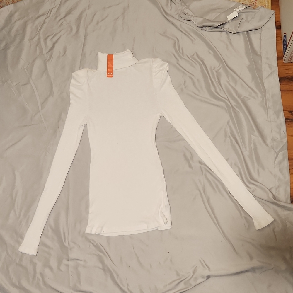 White size 2 sundry puff sleeve turtle neck